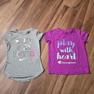 VGUC Girl Power Nike & Champion 4T set of 2 short sleeve athletic t-shirts